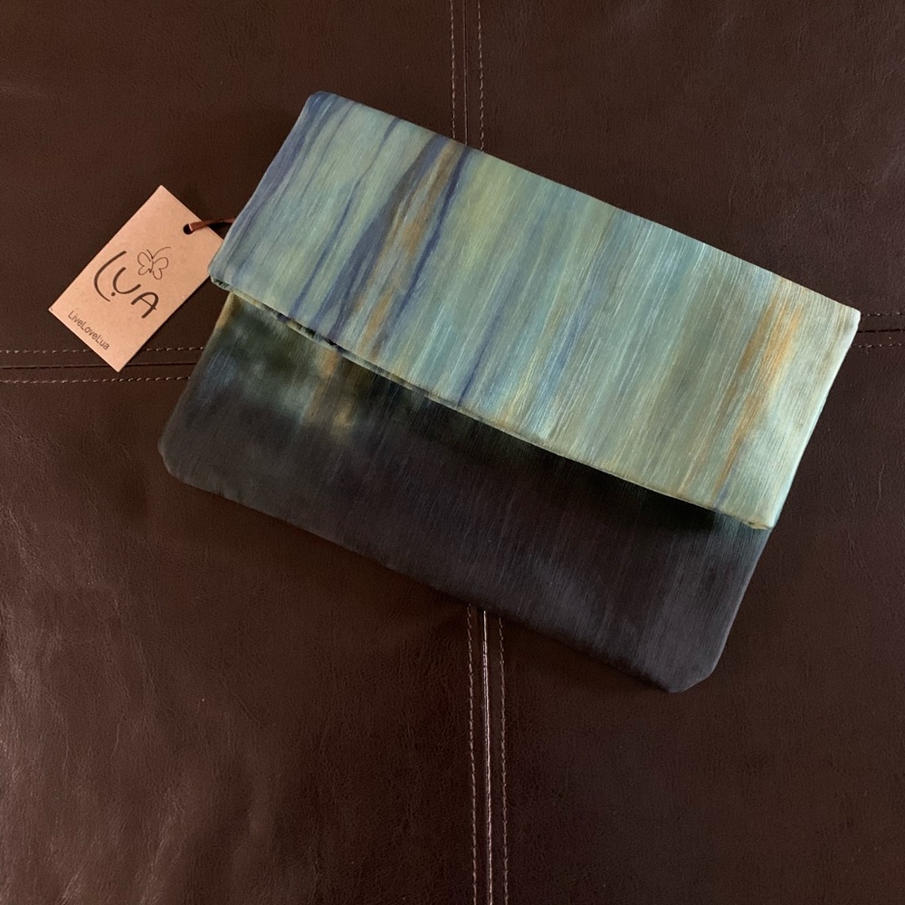Two-Tone Blue Silk Fold-Over Clutch